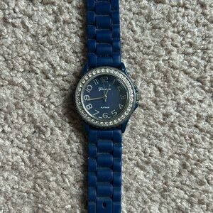 Geneva Platinum women’s vintage navy blue‎ crystal bracelet watch adjustable